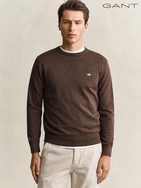 Brązowy - Regular Gant Crew Neck Jumper