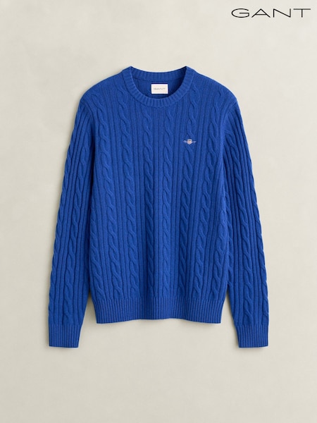Blue - Regular Gant Lambswool Cable Knit Jumper