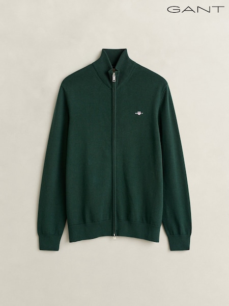 Green - Regular Gant Zip Through Knit Cardigan