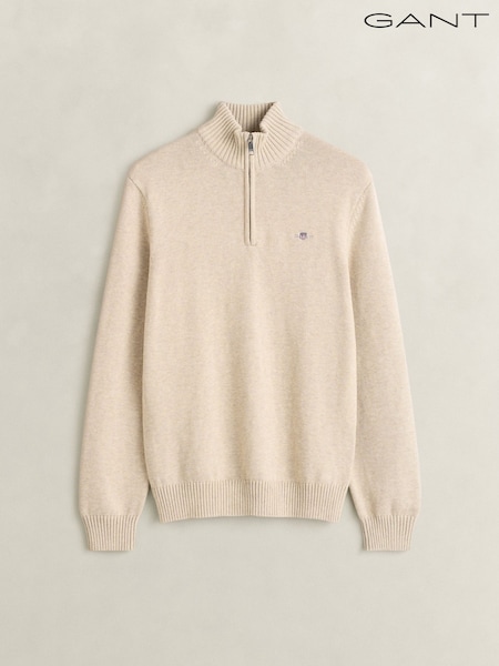 Natural - Regular Gant Zip Neck Jumper