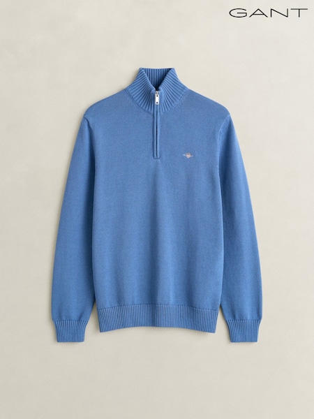 Көк - Regular Gant Zip Neck Jumper