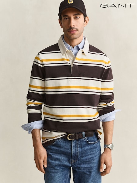 Grey - Regular Gant Heavyweight Stripe Rugby Shirt
