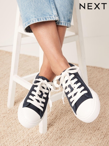 Navy Blue Regular/Wide Fit Baseball Canvas Trainers (A01683) | €15