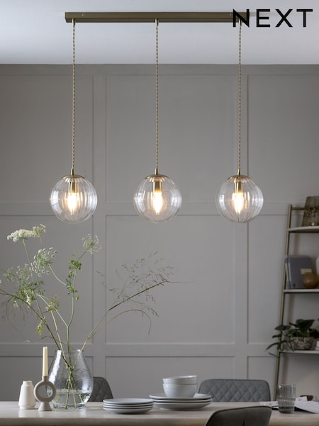 Brass Bourton Linear 3 Light Pendant Ceiling Lights (A01768) | €145