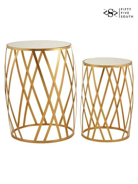 Fifty Five South Set of 2 Gold Avantis Round Side Tables With Mirror Top (A01884) | $278