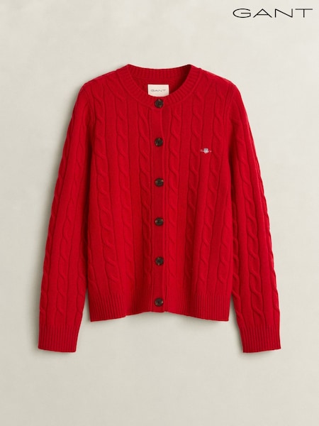 Red - Gant Lambswool Cable Knit Cardigan