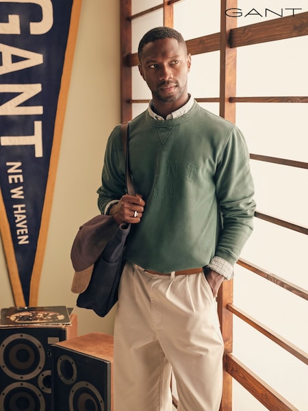 Verde - Regular Gant Collegiate Logo Crew Neck Sweatshirt