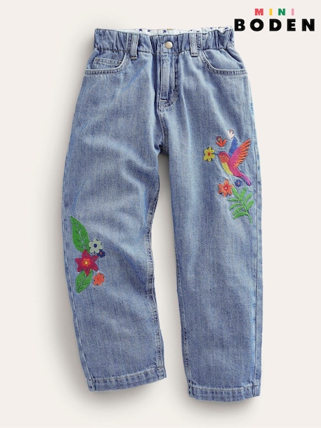 Boden Blue Embroidered Barrel Leg Jeans (A02905) | €20 - €21.50