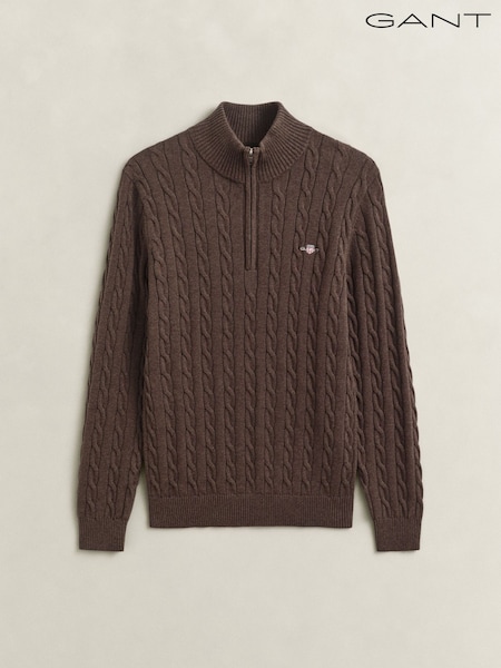 Brun - Regular Gant Cable Knit Zip Neck Jumper
