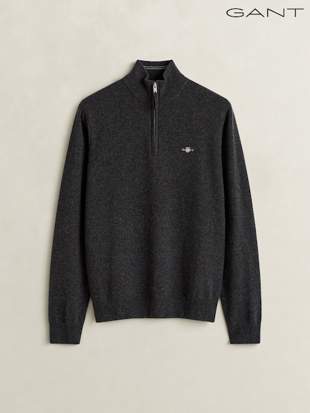 Grå - Regular Gant Lambswool Zip Neck Jumper