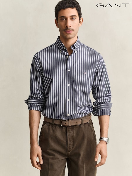 Blue - Regular Gant Regular Fit Poplin Stripe Shirt