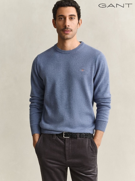 Modrá - Regular Gant Lambswool Crew Neck Jumper