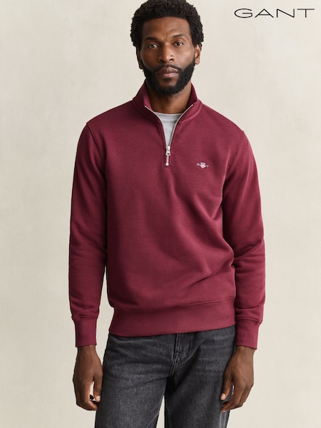 Červená - Regular Gant Shield Logo Half Zip Sweatshirt