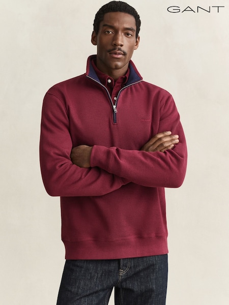 Červená - Regular Gant Sacker Quarter Zip Jersey Sweatshirt