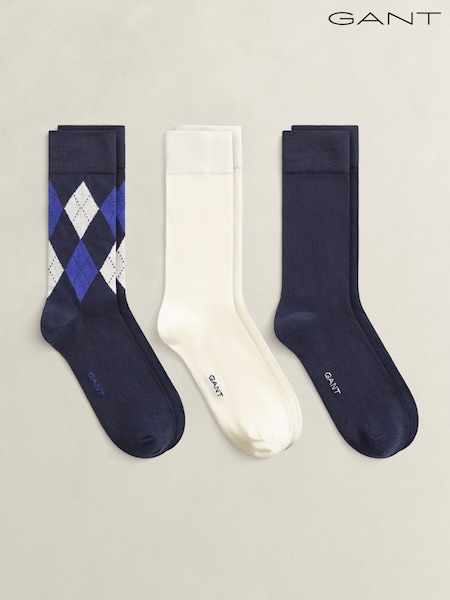 Navy Blå - Regular Gant Soft Cotton Argyle Socks 3 Pack