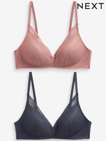 Navy Blue/Pink Light Pad Non Wire Lace Bras 2 Pack (A03369) | €12