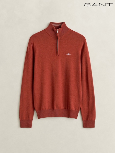 Rød - Regular Gant Lambswool Zip Neck Jumper