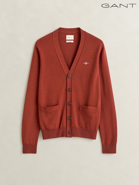 Red - Regular Gant Lambswool Shield Logo Cardigan