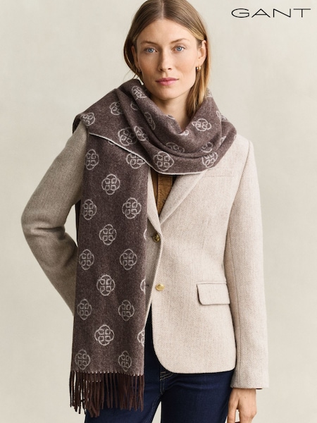 Brown - Gant Wool Monogram Scarf