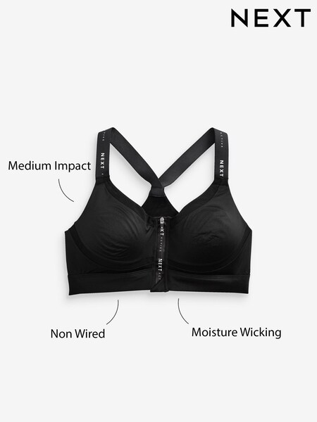 Черный - Sports Medium Impact Zip Front Bra (A03682) | €8