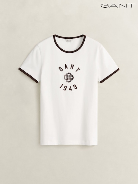 White - Gant Collegiate Graphic Ringer T-shirt
