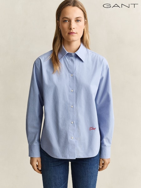 Blau - Gant Script Logo Poplin Shirt