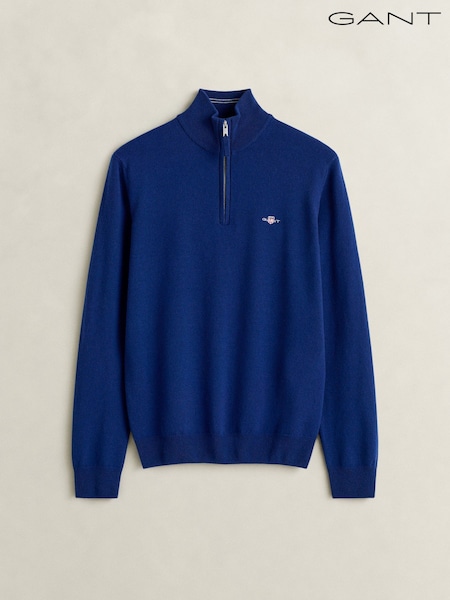 أزرق - Regular Gant Lambswool Zip Neck Jumper