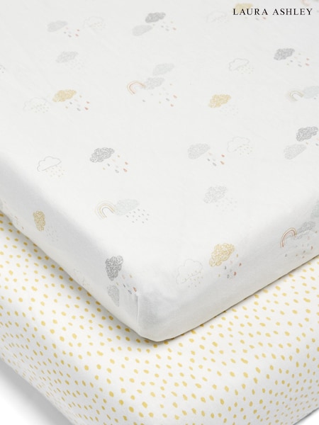 Mamas & Papas x Laura Ashley 2 Pack Cloud Grey Gingham Fitted 100% Cotton Cot Bed Sheets (A04150) | €38