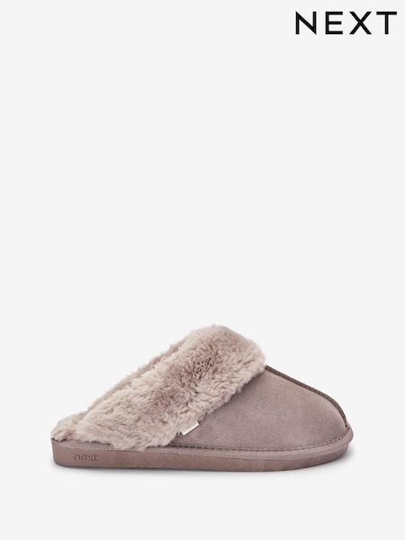 بيج - Suede Faux Fur Lined Mule Slippers (A04231) | ‏88 د.إ.‏