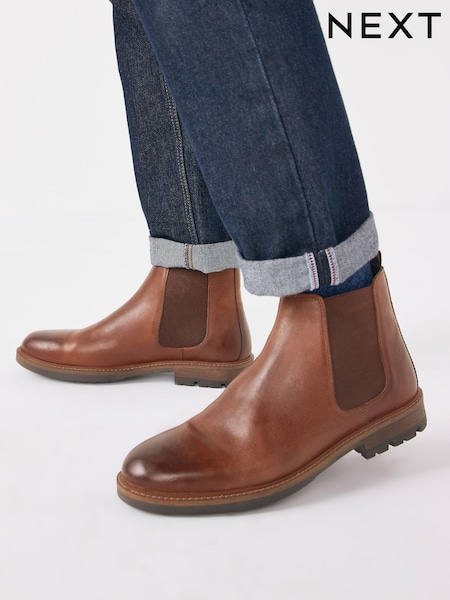 Hellbraun - Leather Cleated Chelsea Boots (A04941) | 43 €