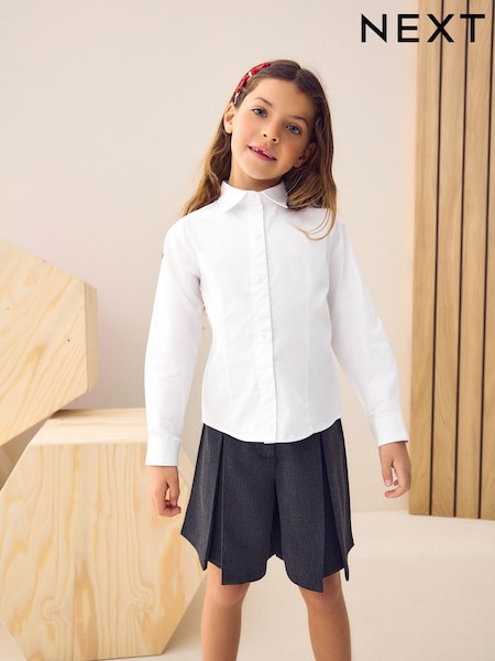 White Touch Fastening Cotton Rich Stretch Long Sleeve School Shirt (3-17yrs) (A05640) | AED46 - AED81