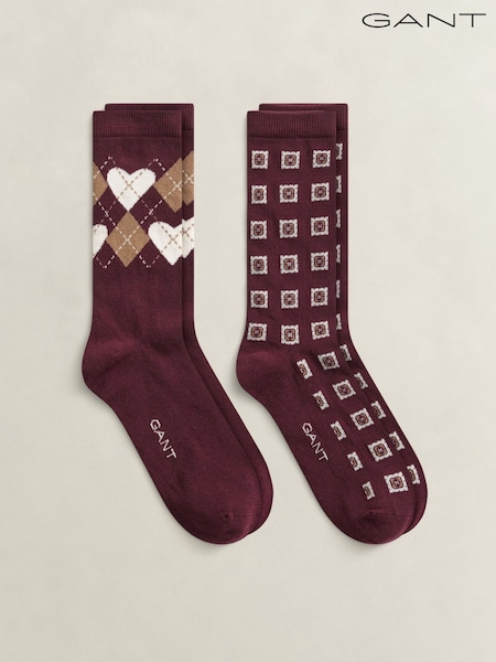 Red - Gant Soft Cotton Heart Argyle Socks 2 Pack