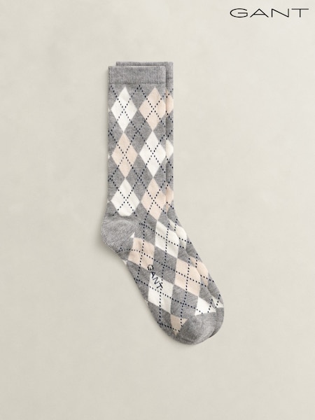 Grey - Gant Soft Cotton Argyle Check Socks