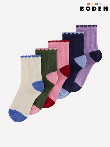 Pink - Boden Girls Fun Trim Socks 5 Pack