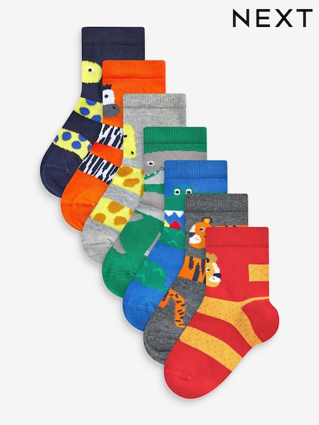 Red/Blue/Green Animal 7 Pack Cotton Rich Socks (A05835) | €11.50 - €14