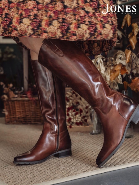 Jones Bootmaker Womens Cinzia Brown Leather Riding Boots (A07192) | AED1,136