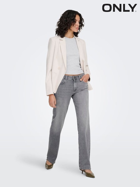 Grey - Only Mid Waist Straight Leg Jeans In Super Stretch