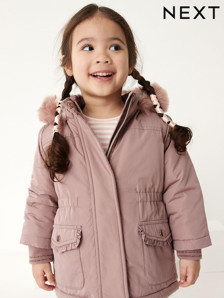 Rosa - Spritzwasserabweisender Parka mit Besatz aus Fellimitat (3 Monate bis 7 Jahre) (A09221) | 15 € - 17 €