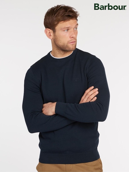 Barbour® Navy Blue Mens 100% Cotton Pima Crew Neck Jumper (A09346) | €89