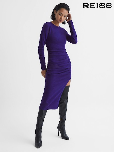 Reiss Purple Charley Ruched Midi Dress (A09499) | €80