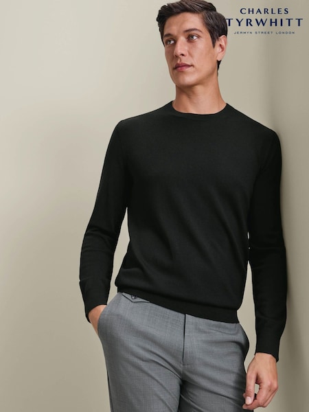 Black - Regular Charles Tyrwhitt Pure Merino Crew Neck Jumper