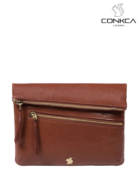 Kastanienbraun - Conkca Flare Leather Clutch Bag (A11006) | 75 €