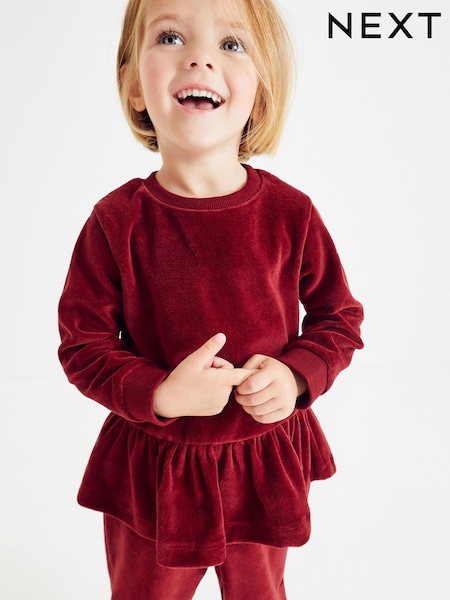 Red Peplum Velour Set (3mths-7yrs) (A11145) | €12.50 - €13.50
