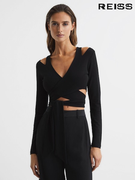 Reiss Black Camille Tie-Front Crop Top (A11955) | €45