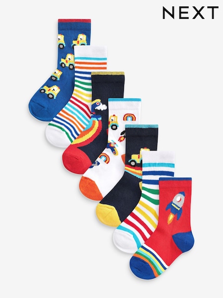 Transport mit Regenbogen streifen - Cotton Rich Socks 7 Pack (A12497) | 13 € - 16 €