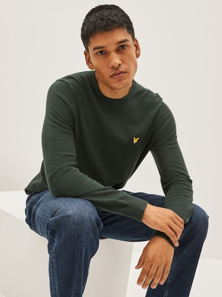 Lyle & Scott Emerald Green Crew Neck Cotton Merino Jumper (A12526) | €18