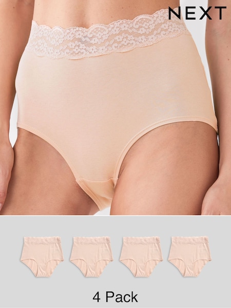 Blush Pink Full Brief Cotton and Lace Knickers 4 Pack (A13505) | OMR8