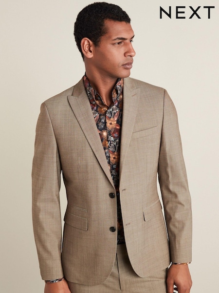 Taupe Brown Slim Motion Flex Stretch Wool Suit Jacket (A13705) | €38