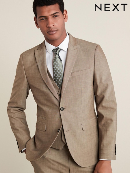 Taupe Tailored Fit Wool Blend Motion Flex Suit (A13707) | €27