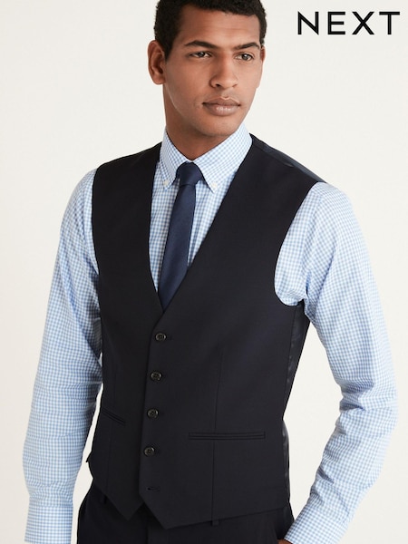 Bleu marine - Gilet de costume Motion Flex stretch en laine mélangée (A13724) | € 19